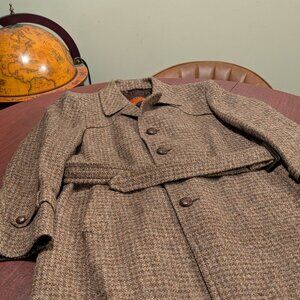 Vintage Shipley Brown and Tan Houndstooth Overcoat – Size Medium– Wool Blend
